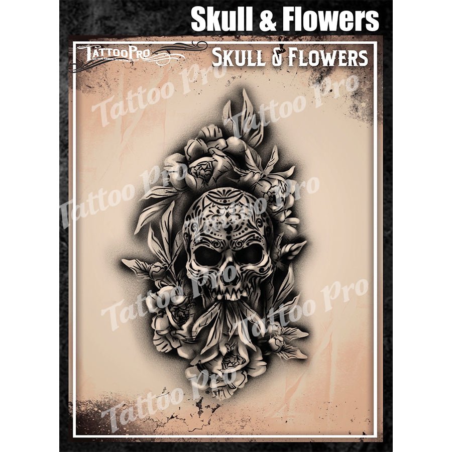 Realistic Tattoo Pro Stencil -Floral Skull-ShowOffs Body Art – ProAiir ...